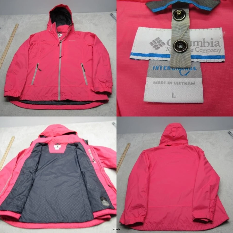 Columbia Jacket Womens Large Pink Full Zip Hooded Interchange Rain 3 In 1 Shell - Image 1 of 4