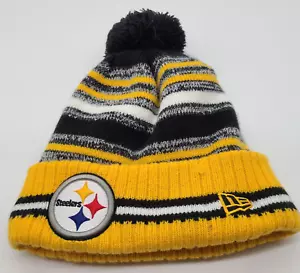 Pittsburgh Steelers Yellow,Black & Gray New Era Beanie Sock Hat With Black Pom - Picture 1 of 4