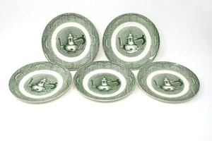 Vintage Royal USA Green Old Curiosity Shop 6" Saucers Side Plates - Set of 5 - Picture 1 of 3