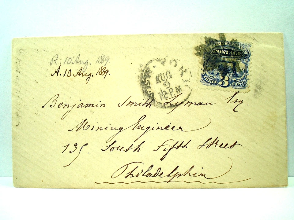 1869 BENJAMIN SMITH LYMAN MINING ENGINEER Cover FANCY CANCEL Historic Piece - Image 1 of 2