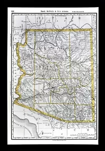 1892 Rand McNally Railroad Map Arizona Phoenix Tuscon Prescott Grand Canyon RR - Picture 1 of 5