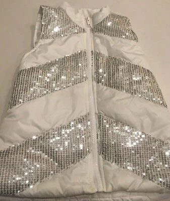 Faded Glory Girls White with Silver Sequin  Zipper Puffer Jacket Vest Size 4-5 - Image 1 of 4
