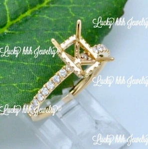14k Solid Yellow Gold Semi Mount Natural Diamond Ring fits 8 X 6mm stone 0.36 ct - Picture 1 of 6
