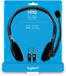 Logitech H110 Wired 3.5mm Stereo Headset with boom Mic 981-000459 Black - Picture 1 of 6