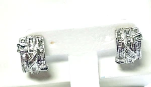 DIAMOND BAGUETTE 14K WHITE GOLD OMEGA BACK EARRINGS - Picture 1 of 5