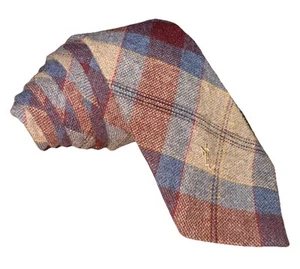 Vintage Yves Saint Laurent YSL Italy Textured Tan/Blue/Red Check Wool Blend Tie - Picture 1 of 9