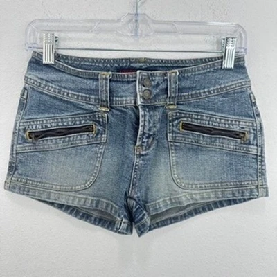 Mini Pantalones Cortos de Denim Aeropostale De Colección Tiro Bajo Bolsillos Cremallera Acento Lavado Ligero Foto 1 de 4