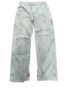 Distressed Carhartt Double Knee Carpenter Pants B01 B136 MOS Green 36x35 USA - Picture 1 of 20