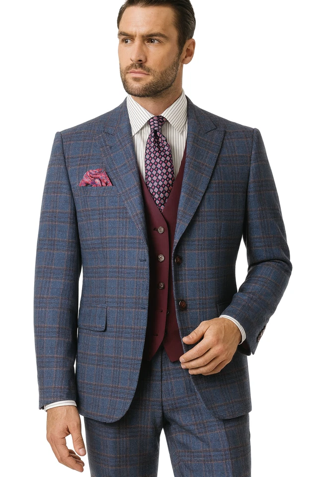 Steve Harvey 225807SHS 3pcs Suit Blue/Burgundy/Tan - Image 1 of 2