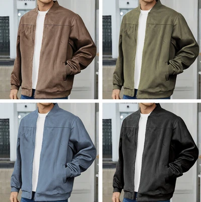 New Men's Casual Full Zip Coats Vintage Lightweight Faux Suede pilot Jacket Gift - Image 1 of 4