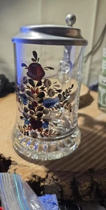 DE COLECCIÓN VIDRIO CERVEZA PIEDRA PELTRE TAPA FLORES, ALEMANIA - Imagen 1 de 4