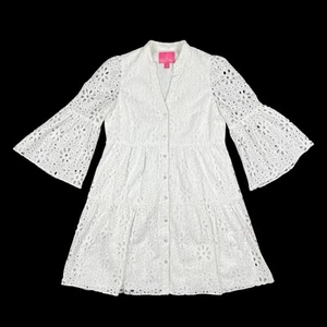Lilly Pulitzer Size 2 Dress Hazelanne Eyelet Midi 3/4 Bell Sleeve Resort White - Picture 1 of 11