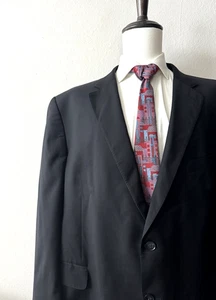 Peter Millar Suit Jacket Coat Men's 52R All-Black 100% Wool Double-Vented 2-Btn. - Picture 1 of 10