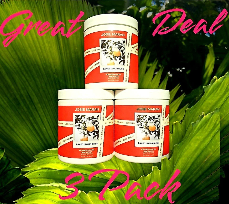 LOTE DE 3 X 20 oz JUMBO JOSIE MARAN ACEITE DE ARGÁN MANTECA CORPORAL LIMÓN BLISS 60 oz 1800 ml Foto 1 de 1