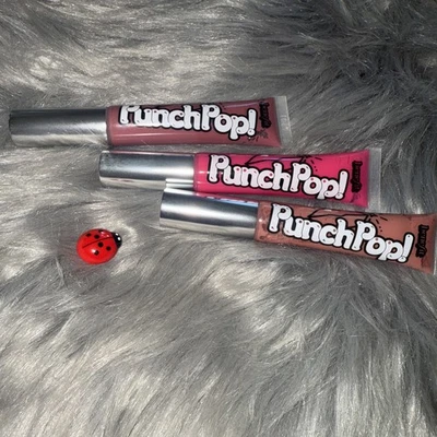 Benefit Punch Pop Lip Gloss Set Of 3 Watermelon Sugar Cookie Pink Berry  - Image 1 of 3