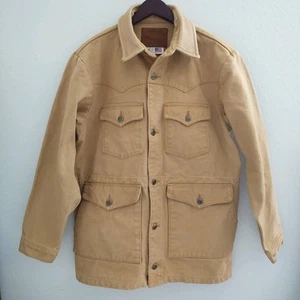 VTG Schaefer Outfitter Canvas Ranch Work Jacket Men's M Tan Leather Western USA - Picture 1 of 11