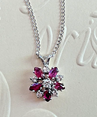 14K White Gold Ruby Diamond Cluster Pendant Necklace - Image 1 of 4