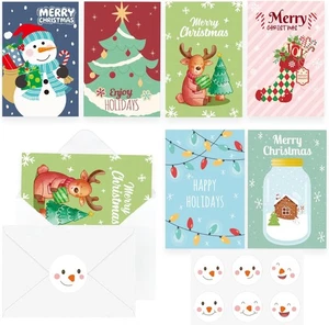 24 Stück Weihnachtskarten mit Umschlägen & Aufklebern - 6 einzigartige Designs mit Druck - Bild 1 von 7