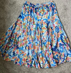 MIX NOUVEAU Langer Maxirock Plissee hell bunt Blumen Sommer Gr. L tropisch - Bild 1 von 7