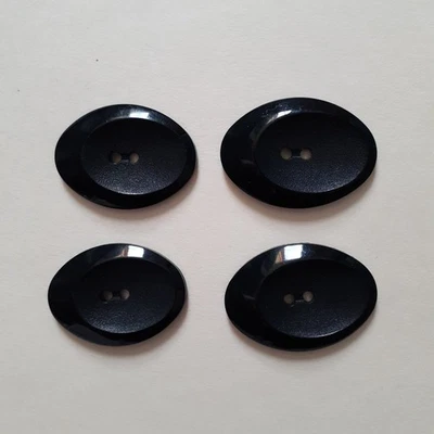 Vintage Set of 4 Black Oval 2-Hole Plastic Buttons 1.5" x 1" - Image 1 of 4