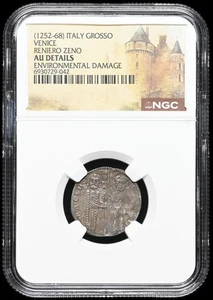 ITALY, Venice. Renieri Zeno, 1253-1268, Silver Grosso, NGC AU Details - Picture 1 of 2