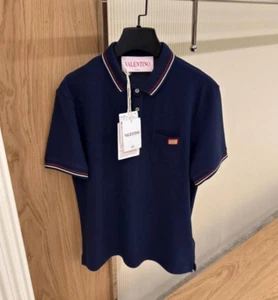 VALENTINO MEN NEW SEASON AUTHENTIC POLO SHIRT NAVY COLOR MEDIUM SIZE - Picture 1 of 3