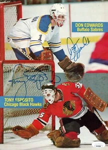 Don Edwards Tony Esposito Signed Hockey Magazine Page with JSA COA - Picture 1 of 2