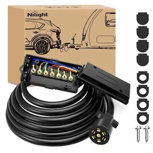 Nilight 12 Feet Heavy Duty 7 Way Inline Trailer Plug with 7 Gang Junction Box - Picture 1 of 9