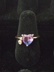 Anello pendente cuore strass viola tono oro rosa moda misura 6,5 regolabile - Foto 1 di 4