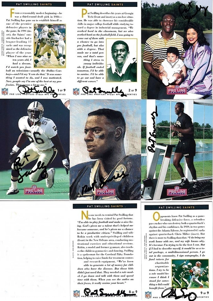 Pat Swilling certified signed autograph Saints 1992 Pro Line Profiles 8 card set - Image 1 of 1
