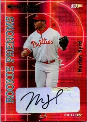 2002 Donruss MARLON BYRD Philadelphia Phillies ROOKIE PHENOMS AUTO 329/500 - Image 1 of 2