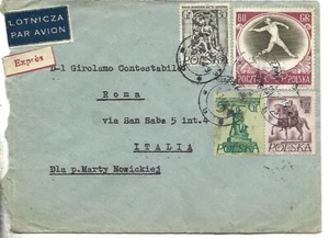 1956 POLAND MULTI FRANCHISING EXPRESS AIRMAIL COVER TO ITALY - Picture 1 of 2
