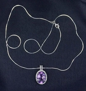 8.53 ct Natural Amethyst & Topaz Solid Sterling Silver Italian Necklace-56 cm - Picture 1 of 15