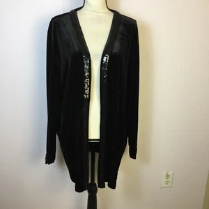 Quacker Factory Open Front Jacket 3X Woman Plus Black Stretch Velvet Sequin Trim - Picture 1 of 16