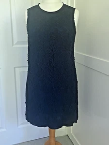 JIGSAW navy blue silk cutwork lace dress UK 10 worn once EXCELLENT wedding party - Picture 1 of 9