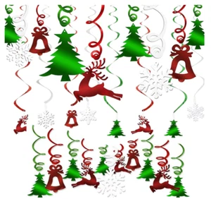 Christmas Party Decorations Foil Hanging Ceiling Swirls tree bell deer 30Pcs New - Picture 1 of 6