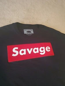 Savage  Mens Red White MEDIUM Block Raised Lettering Ring of Fire Black TShirt - Picture 1 of 3