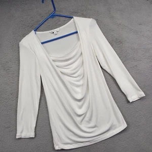CAbi Top Mujer S Blanco Drapeado Capucha Cuello Preppy Minimalista Elegante Declaración - Imagen 1 de 10