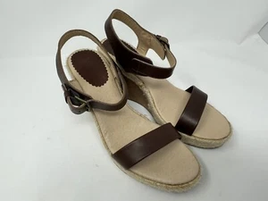 Sandali J Crew marroni in pelle con cinturino zeppa plateau taglia 8 nuovi - Foto 1 di 9