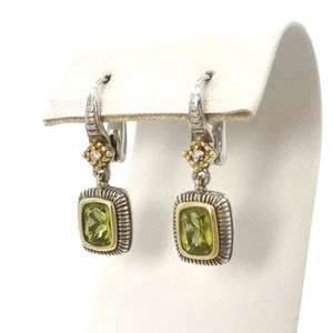 Judith Ripka Sterling Silver 18k Gold Natural Peridot Diamond Dangle Earrings - Picture 1 of 7