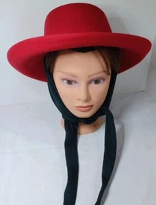 Wool Felt Red Gacho Style Hat M/L with Chin Scarf Betmar New York USA . - Picture 1 of 6
