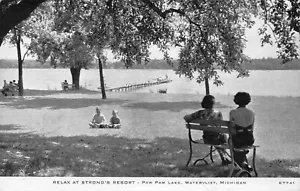 Strong's Resort People Paw Paw Lake Watervliet Michigan 1950s postcard - Picture 1 of 2