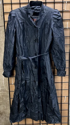 Vintage J Gallery Women’s Belted Button Black Long Trench Rain Coat  sz 6/7 - Image 1 of 4
