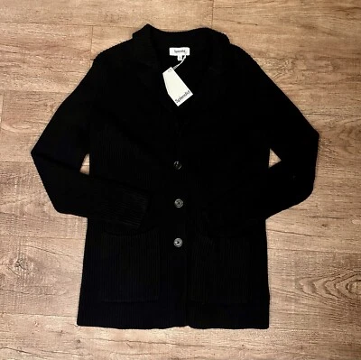 Cárdigan tejido acanalado grueso negro espléndido talla XS NUEVO CON ETIQUETAS precio de venta sugerido por el fabricante $228 Foto 1 de 4