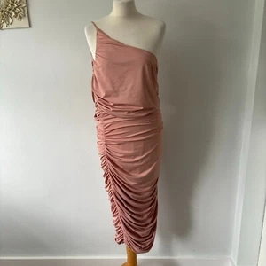 Lipsy Pink Ruched One Shoulder Midi Dress Party Cocktail Lined Size 18 VGC - Picture 1 of 13
