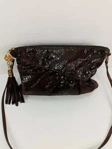Vintage Bags by Pinky Brown Leather Snake Print Crossbody Charm Tassle Zipper - Picture 1 of 15