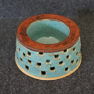 Piatto ciotola cane ceramica Studio Art piccolo blu verde marrone marrone fatto a mano *LEGGI - Foto 1 di 17