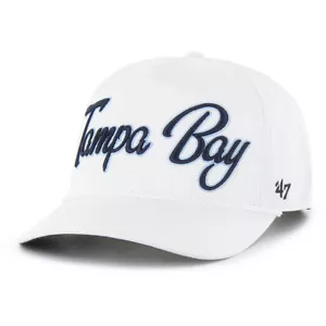 2025 Tampa Bay Rays 47 Brand Mens White Overhand Script Hitch Snapback Hat - Picture 1 of 4