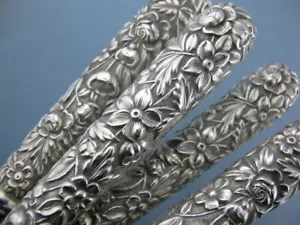 4 Sterling Silver S KIRK & SON CO 8 3/4" Knives full REPOUSSE - Picture 1 of 10
