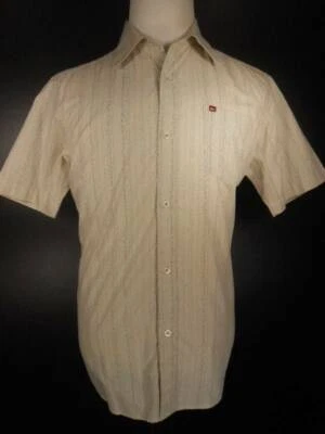 Cool Men's Medium QuikSilver Beige Striped Dots Short Sleeve Button Shirt - Image 1 of 4